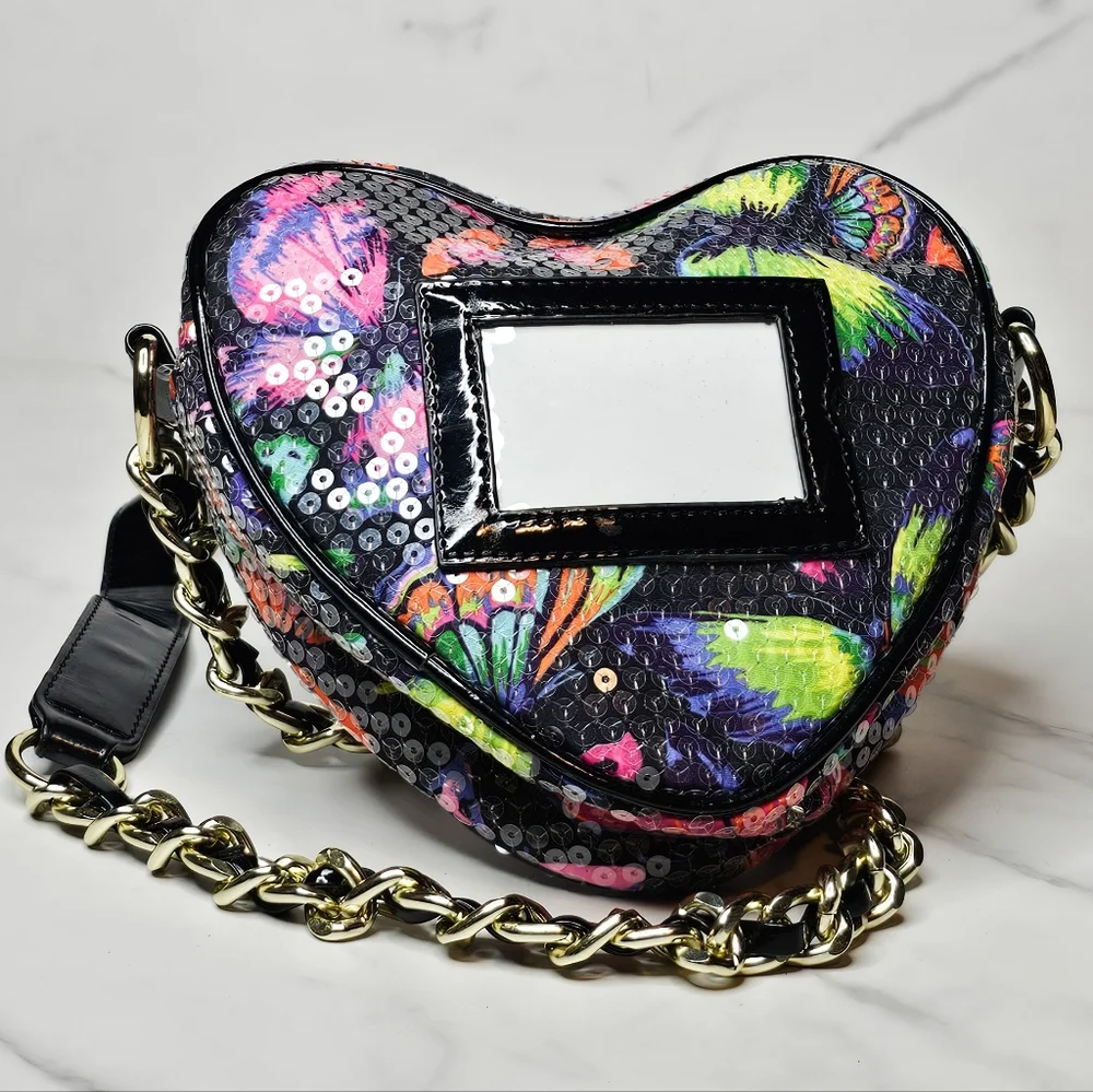 Betsy Johnson Nylon & Sequined Crossbody Faux Leather Purse